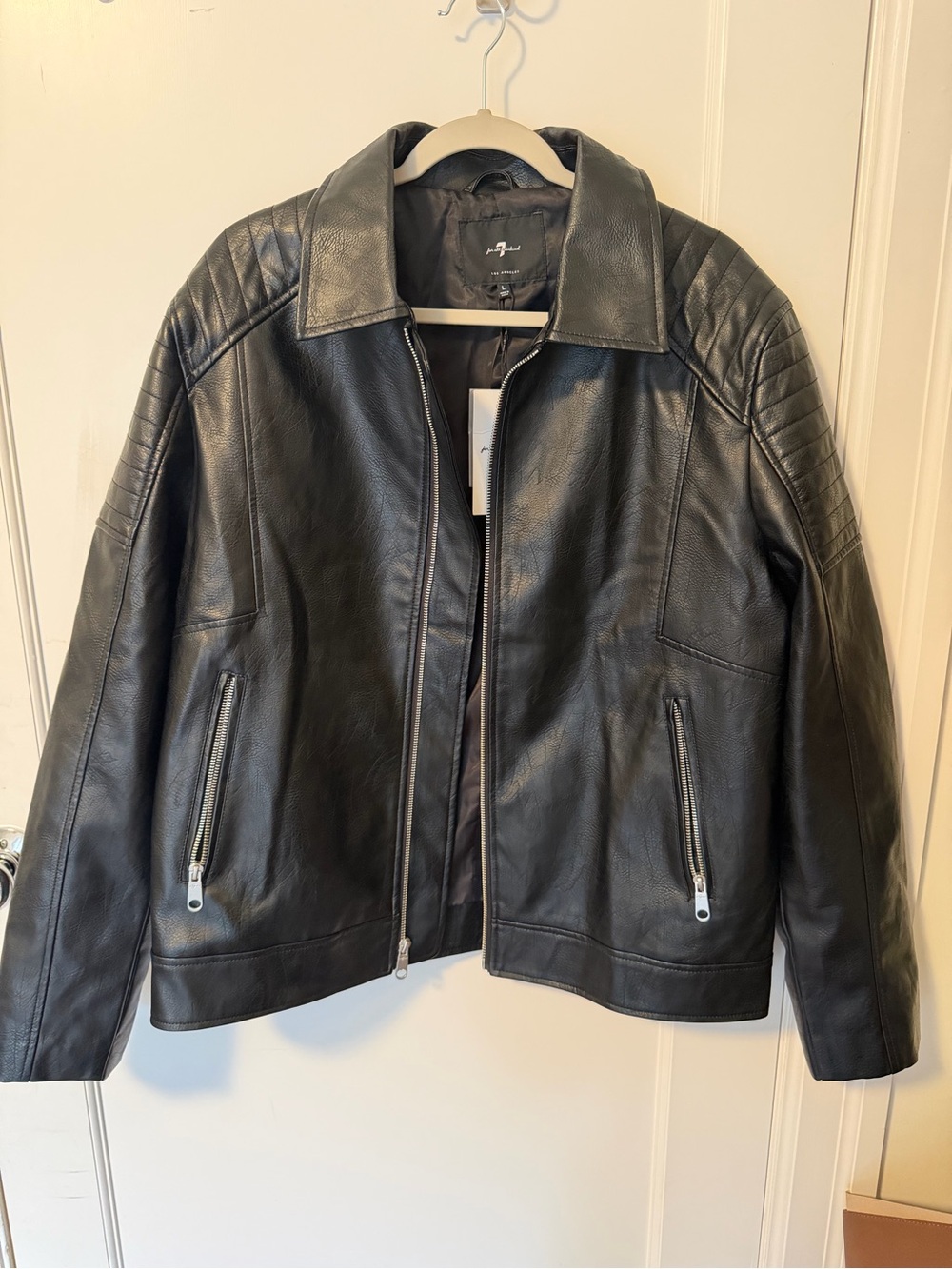 7 For All Mankind Black Leather Zip-Front Jacket